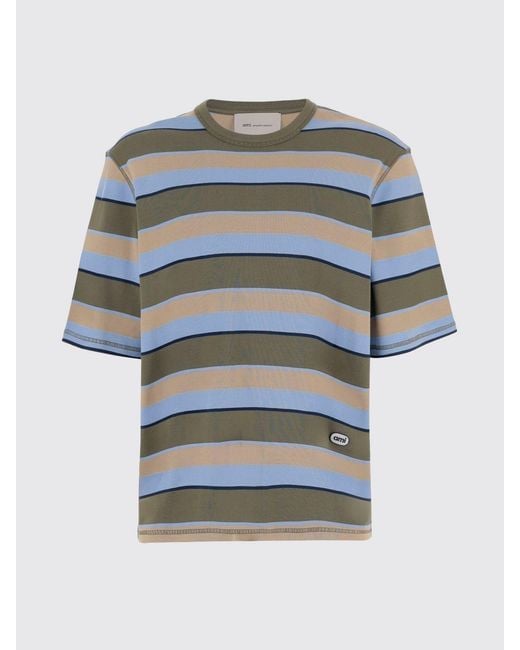 AMI Red Striped Cotton T-Shirt for men