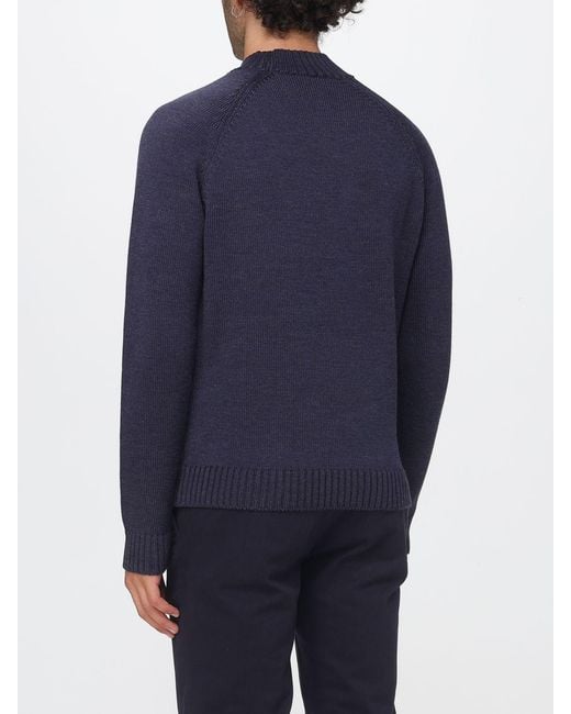 Zanone Blue 100% Merino Wool Mock Neck Jumper With Ribbed Trims for men