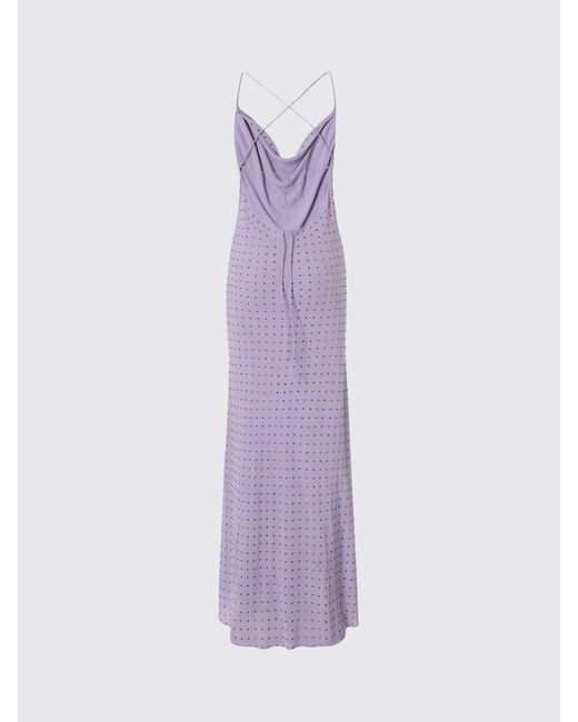 Pinko Purple Farro Crepe De Chine Dress With Rhinestones