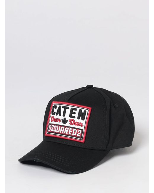 DSquared² Black Cotton Hat With Logo for men