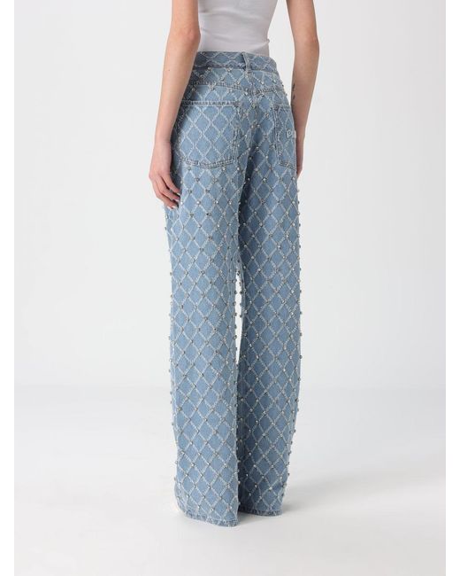 Pinko Blue Straight Denim Jeans With Rhinestones