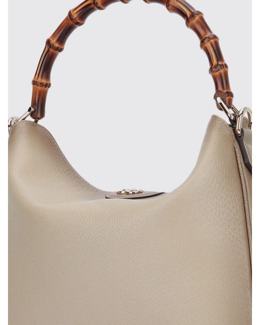 Gucci Natural Diana Grained Leather Handbag With Bamboo Handle And Gg Logo