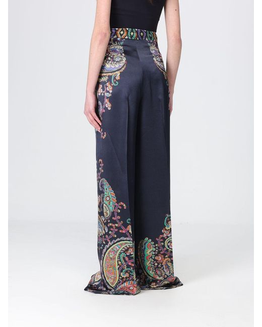 Etro Blue Silk Palazzo Trousers With Paisley Print