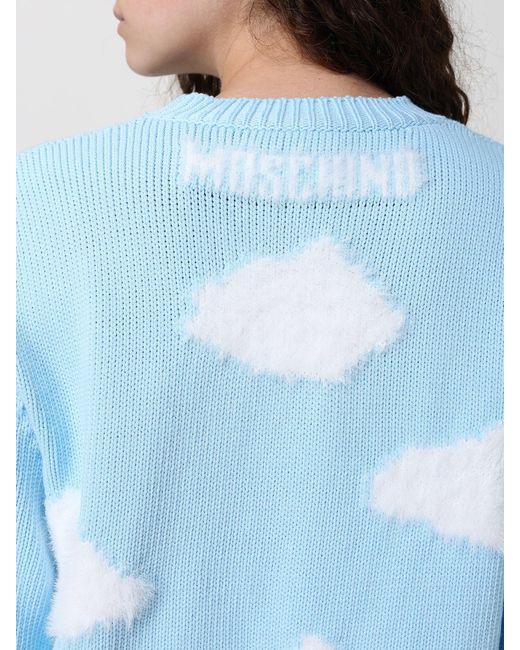 Moschino Couture Blue Cotton Blend Jumper With Clouds