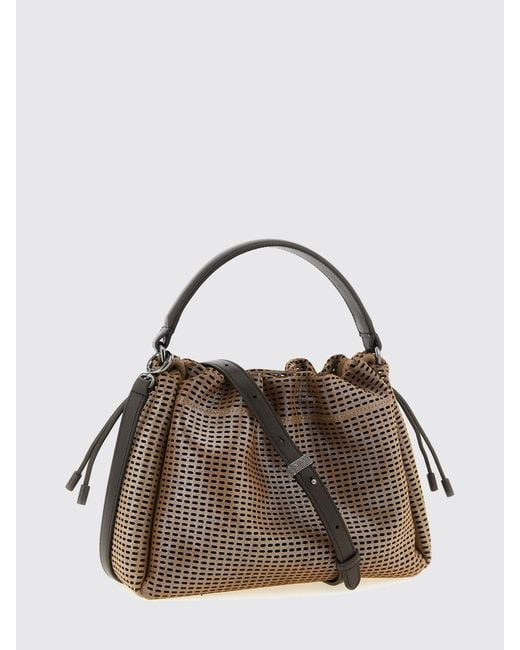 Brunello Cucinelli Brown Mellow Perforated Calfskin Leather Bucket Bag