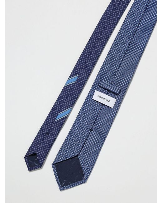 Ferragamo Blue Gancini Letter Print Silk Tie for men