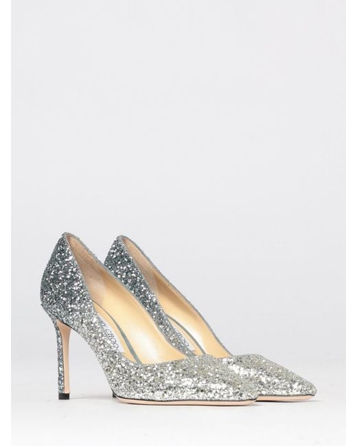 Jimmy Choo White Romy Glitter Pumps