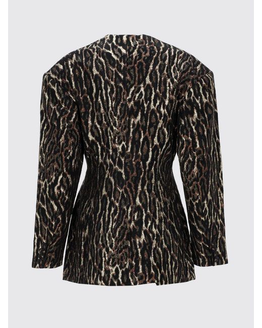 Ganni Black Single-Breasted Animal Print Crepe Blazer