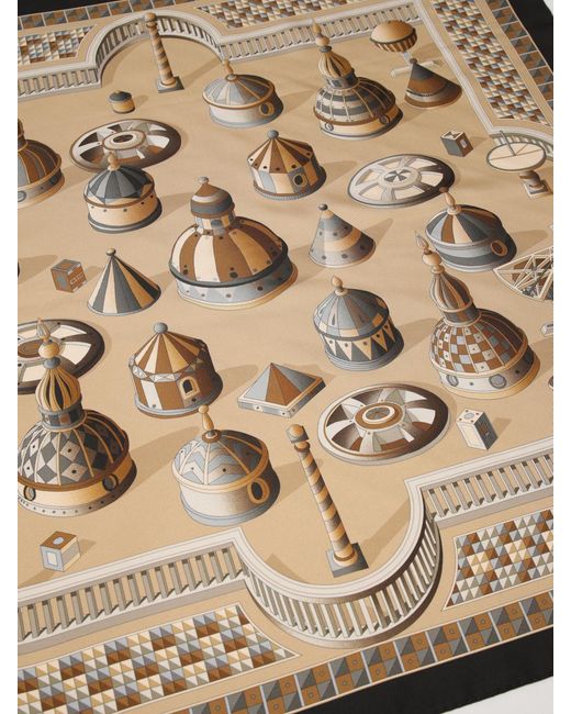 Ferragamo Natural Renaissance Geometries Print Silk Scarf
