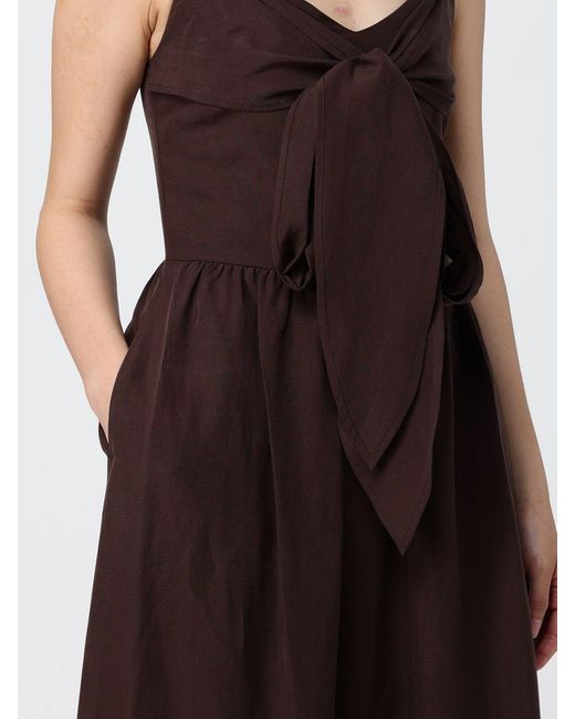 Liu Jo Brown Long Cotton Off-The-Shoulder Dress With Tie-Waist Belt