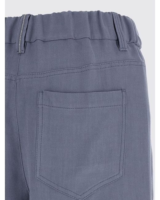 Brunello Cucinelli Blue Slim Fit Linen Blend Trousers