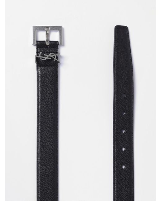 Saint Laurent White Cassandre Grained Leather Belt for men
