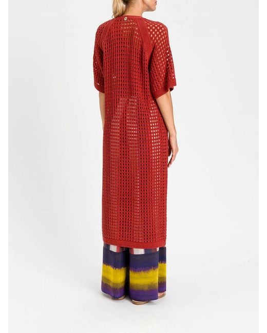 Twinset Red Perforated Cotton Blend Long Cardigan