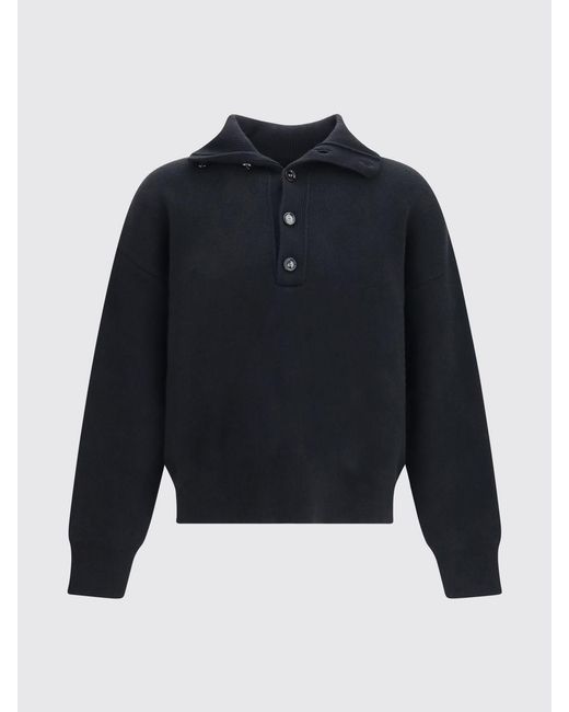 AMI Blue High Neck Wool Jumper With 4-Button Placket for men