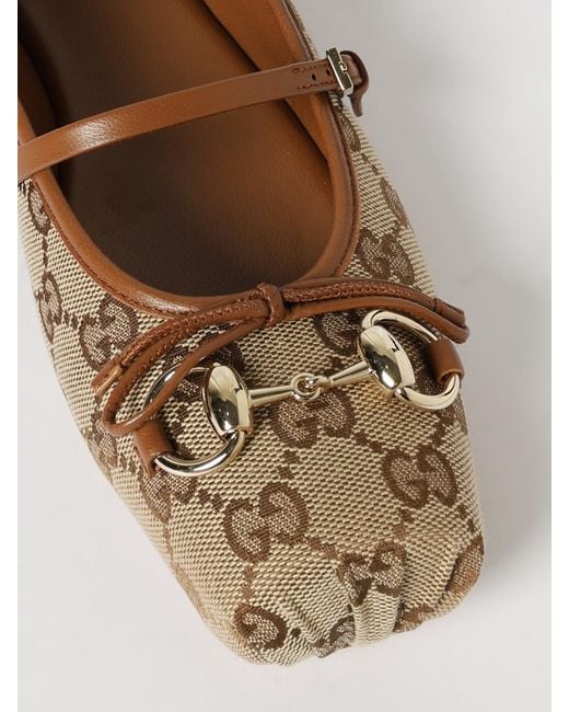 Gucci Natural Gg Fabric And Leather Ballerinas