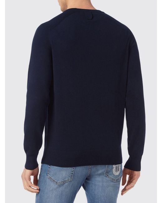 Billionaire Blue Crewneck Cotton Jumper With Contrasting Logo On The Chest for men