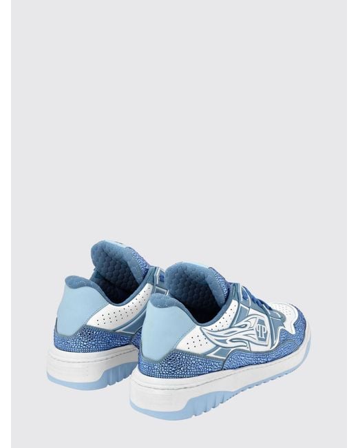 Philipp Plein Blue Leather And Rubber Rhinestone Sneakers for men