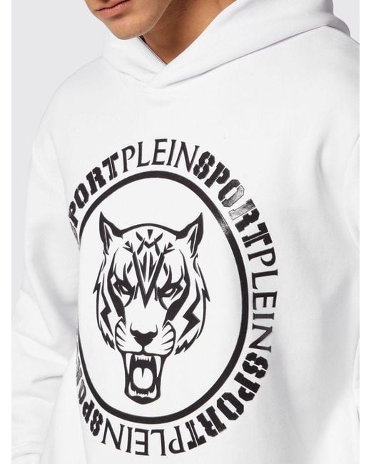 Philipp Plein Gray Graphic Print Cotton Hoodie With Dropped Shoulders for men