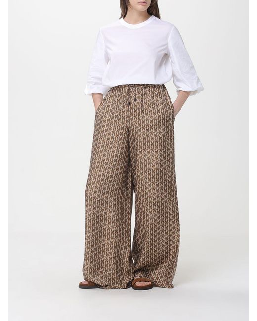 Max Mara Brown Printed Silk Palazzo Trousers