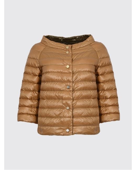 Herno Brown Reversible Round-Neck Cropped Down Jacket