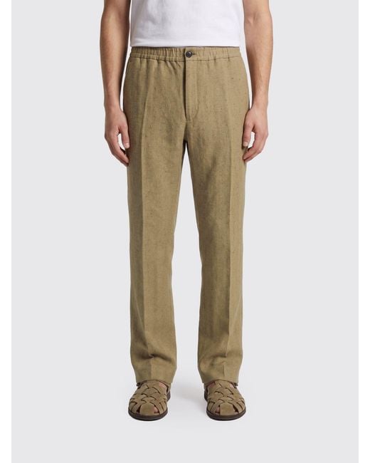 Ferragamo Natural Striped Linen Blend Tailored Trousers for men