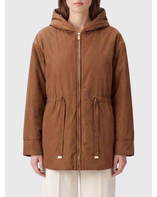 Max Mara Brown Short Technical Fabric Parka With Hood And Drawstring