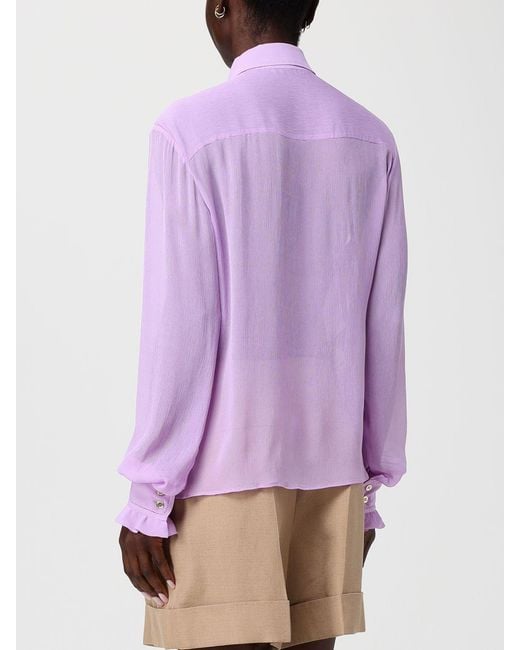 Alberta Ferretti Purple Silk Shirt With Ruffles
