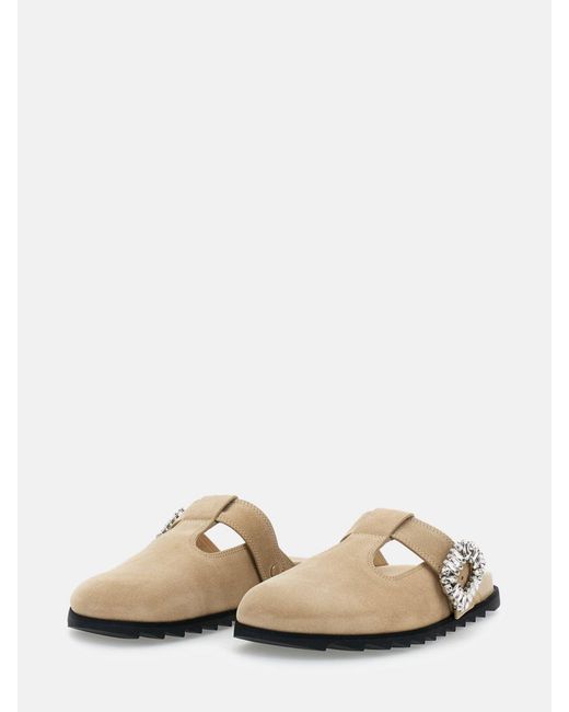 Roger Vivier White Slidy Viv' Suede Mules