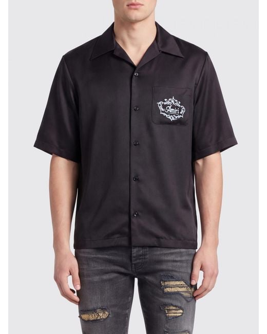 Amiri Black Silk Casual Shirt With Logo Print for men