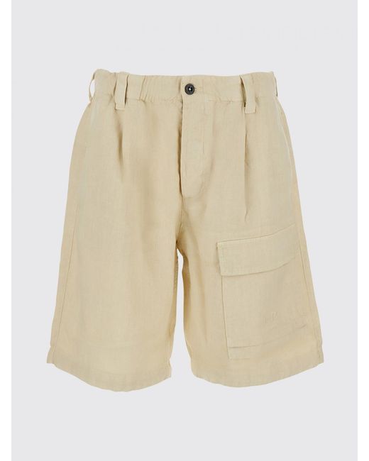 C P Company Natural Linen Cargo Shorts With Belt Loops And Multiple Pockets for men