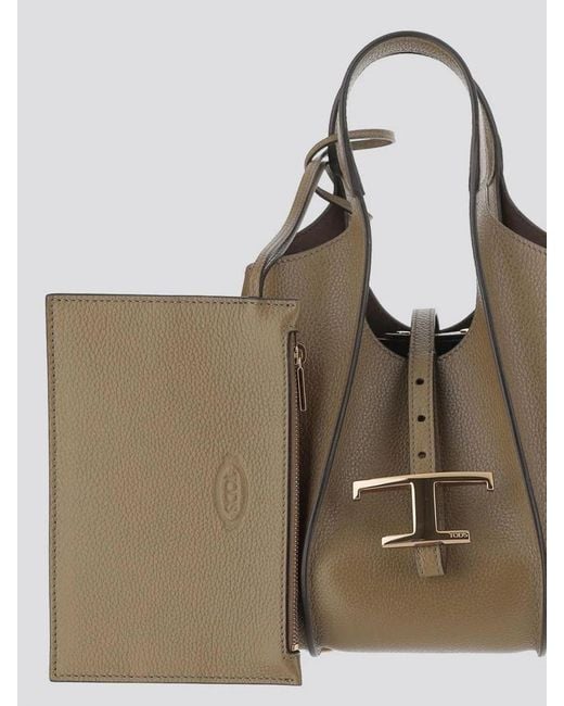 Tod's Natural T Timeless Mini Leather Shopping Bag