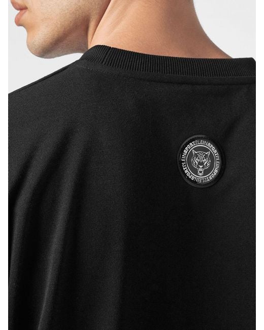 Philipp Plein Black Cotton Crewneck Sweatshirt With Graphic Print And Dropped Shoulders for men