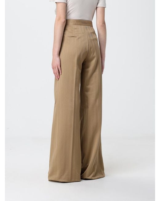 Max Mara Natural Pinstriped Cotton Flared Trousers