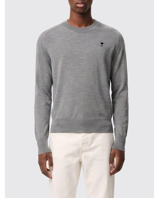AMI Gray Wool Crew Neck Sweater for men