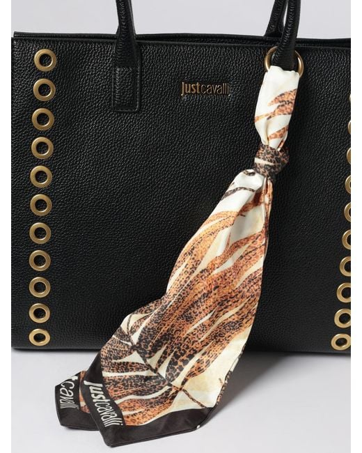 Just Cavalli Black Grained Faux Leather Bag With Foulard