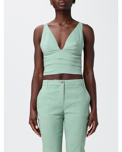Pinko Green Linen Blend Cropped Top