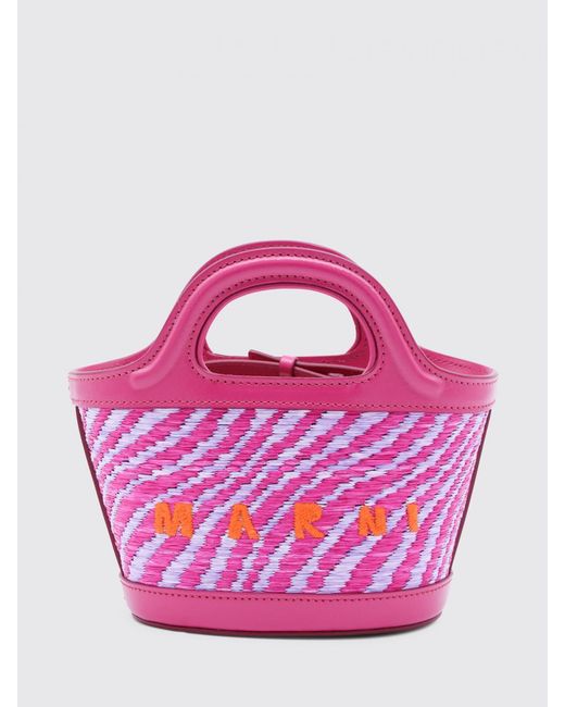 Marni Pink Tropicalia Striped Raffia And Leather Bag