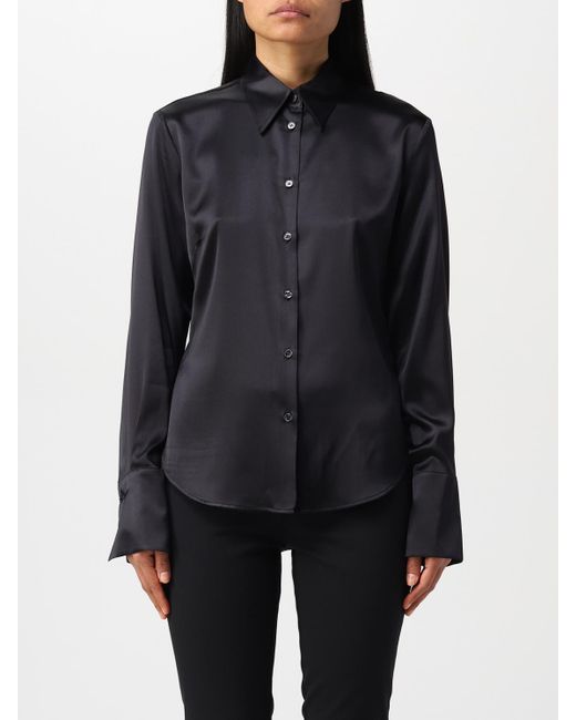 Pinko Blue Criminale Curved Hem Satin Shirt