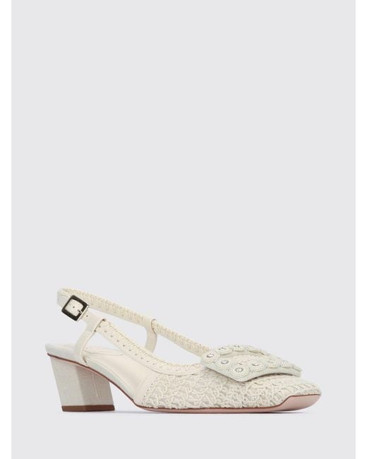 Roger Vivier Natural Belle Vivier Braided Leather And Canvas Slingback With Rhinestones