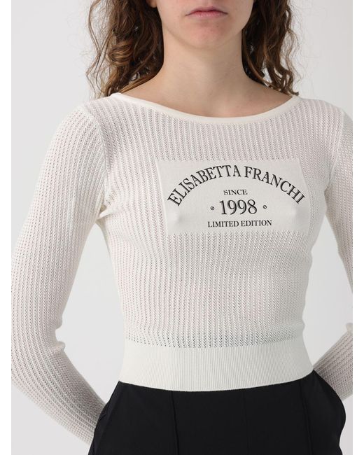Elisabetta Franchi White Viscose Knit Top With Logo