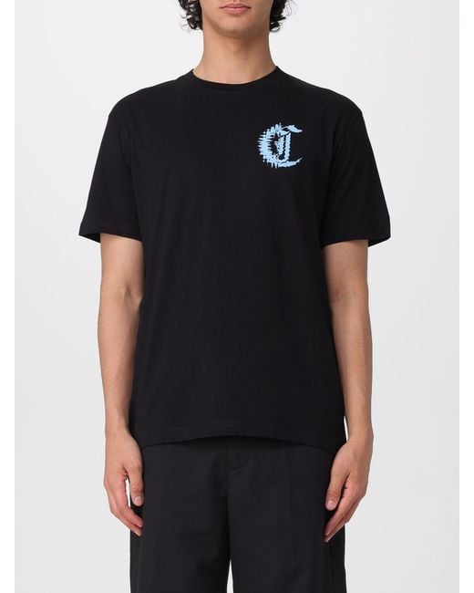 Just Cavalli Black Cotton T-Shirt With Logo for men