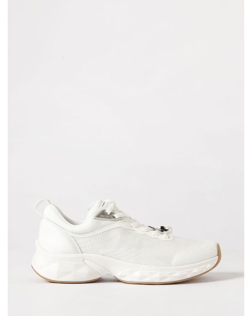 Jimmy Choo White Diamond Run F Stretch Knit And Leather Sneakers
