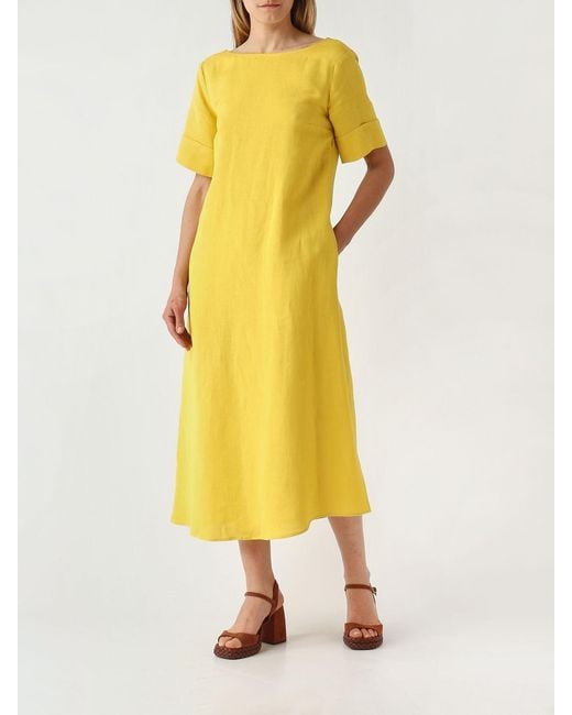 Maliparmi Yellow Linen Blend Midi Dress
