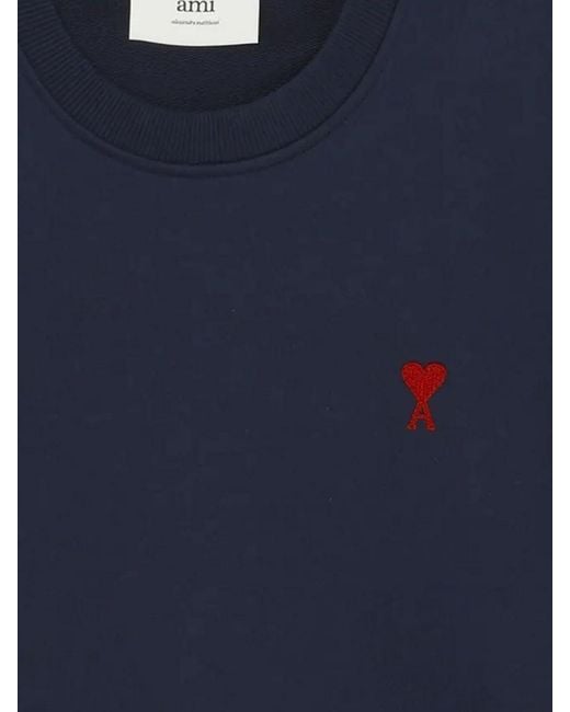 AMI Blue Crew-Neck Sweatshirt With Mini Logo for men