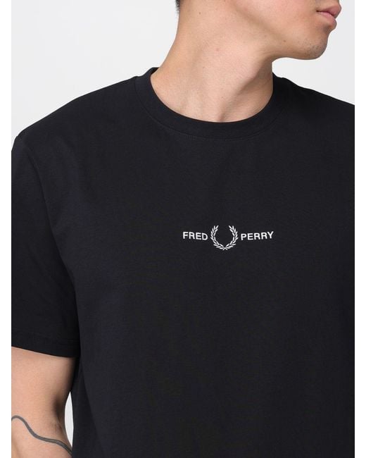 Fred Perry Black Cotton T-Shirt With Logo for men