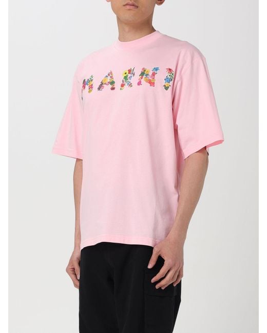 T-shirt in cotone con logo di Marni in Pink da Uomo