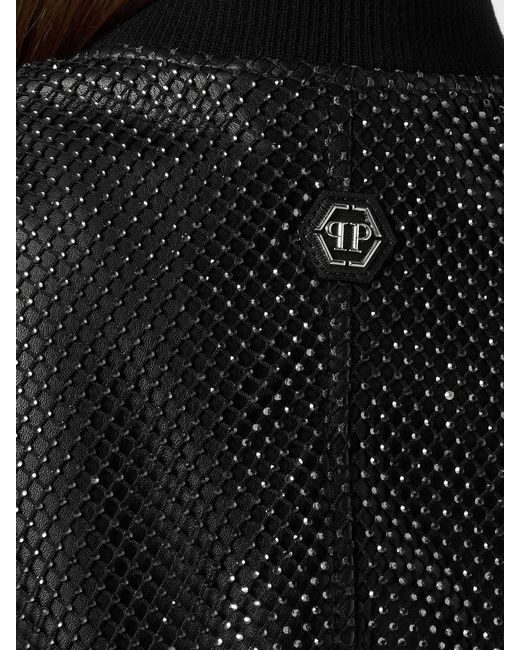 Philipp Plein Black All Over Crystal Nappa Crop Bomber