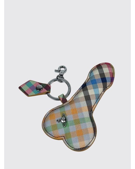 Vivienne Westwood Blue Tartan Pattern Orb Logo Keychain for men