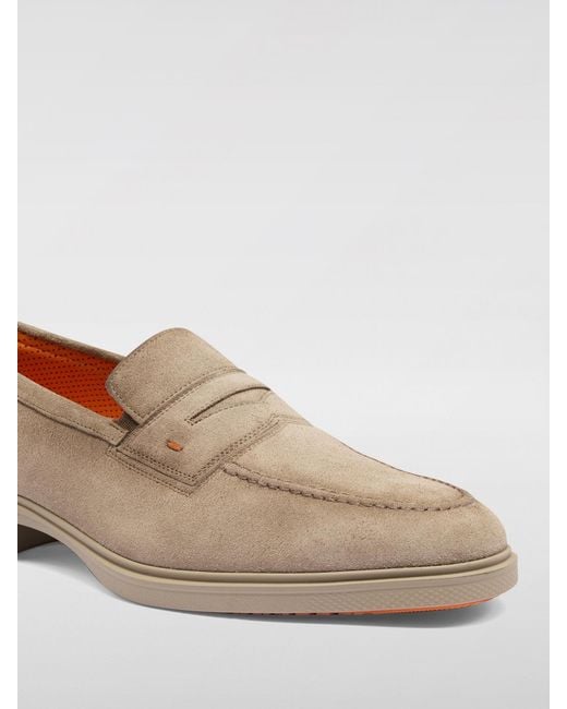 Santoni Natural Suede Leather Penny Loafers Casual Style for men