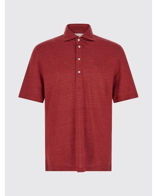 Brunello Cucinelli Red Linen And Cotton Polo Shirt for men